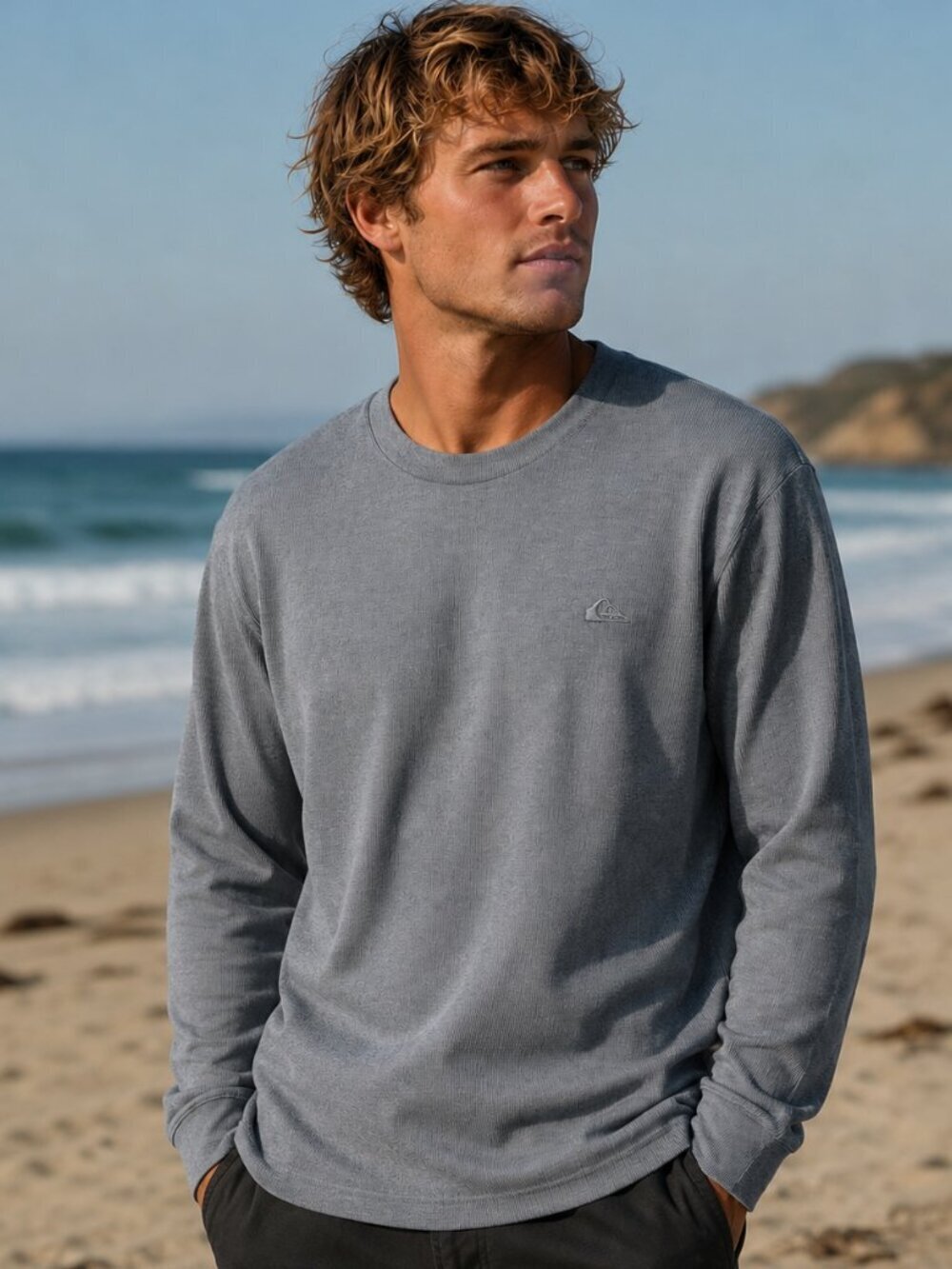 Quiksilver Gray Sweater Shirt Mens Long Sleeve Crewneck Medium